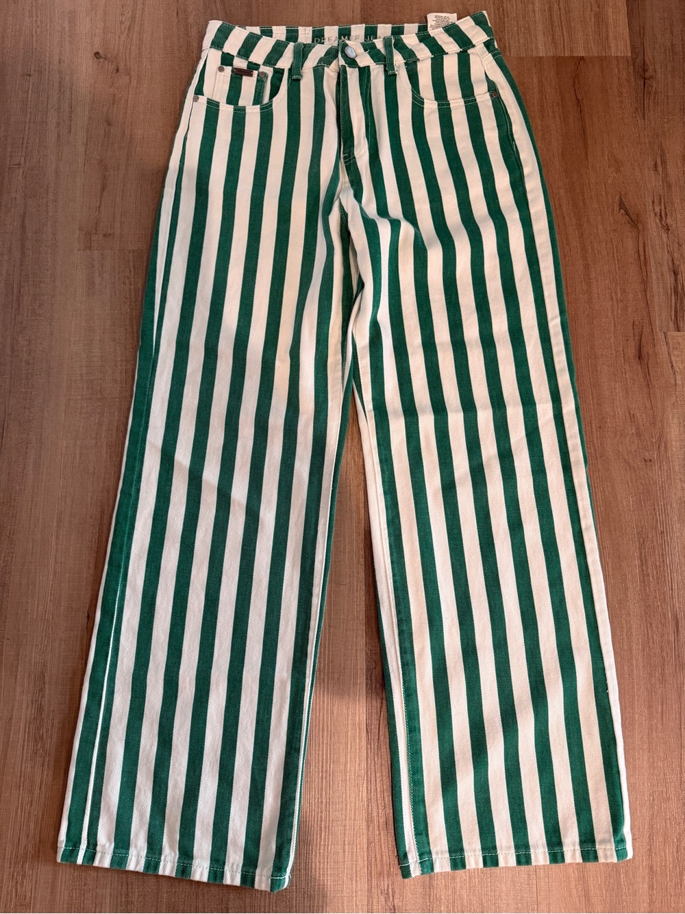 Women’s Green and White Striped cotton jeans size 8